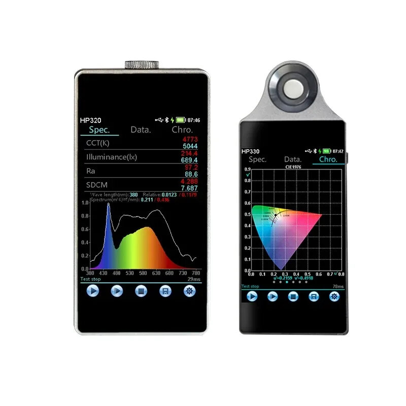 Spektrofotometr HP320, spektrofotometr, miernik natężenia oświetlenia, analizator spektralny, miernik temperatury barwowej, tester fotometryczny
