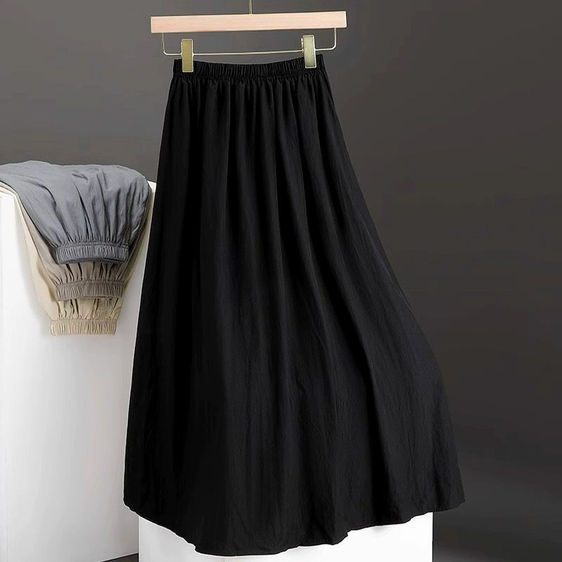 Модная эластичная универсальная однотонная юбка со складками женская одежда новинка 2024 летняя свободная элегантная повседневная юбка с высокой талией