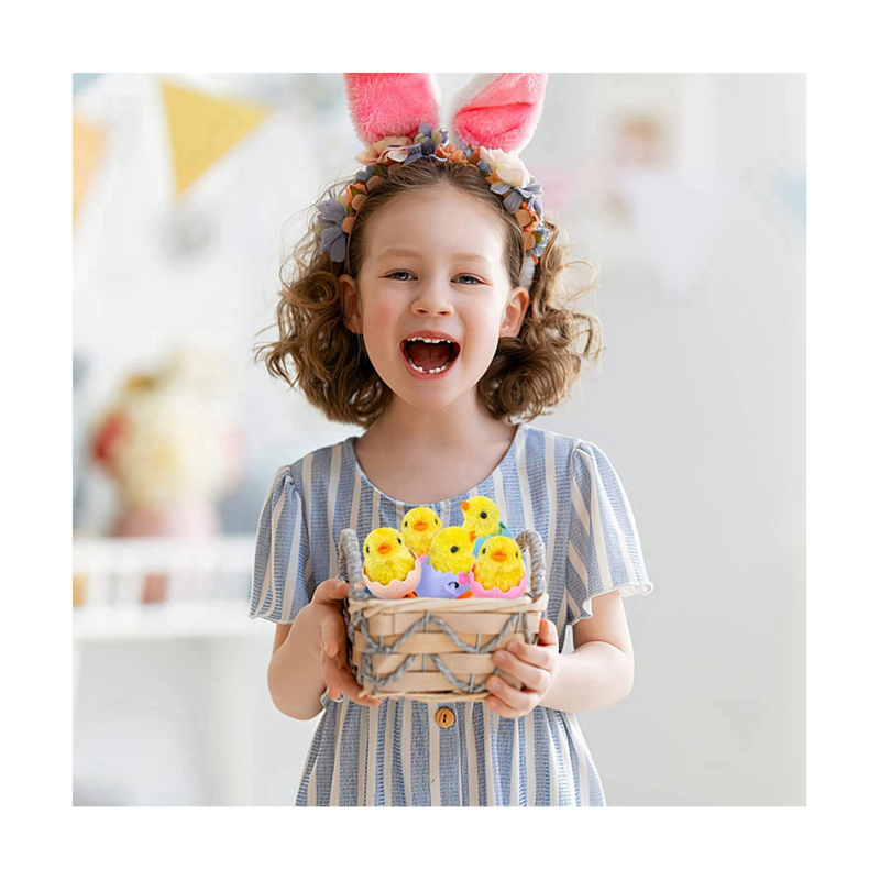 Cesta de Pascua de 12 piezas para niños, polluelos de felpa con cáscara de huevo, recuerdos de fiesta, rellenos de bolsas de huevo de Pascua, regalos