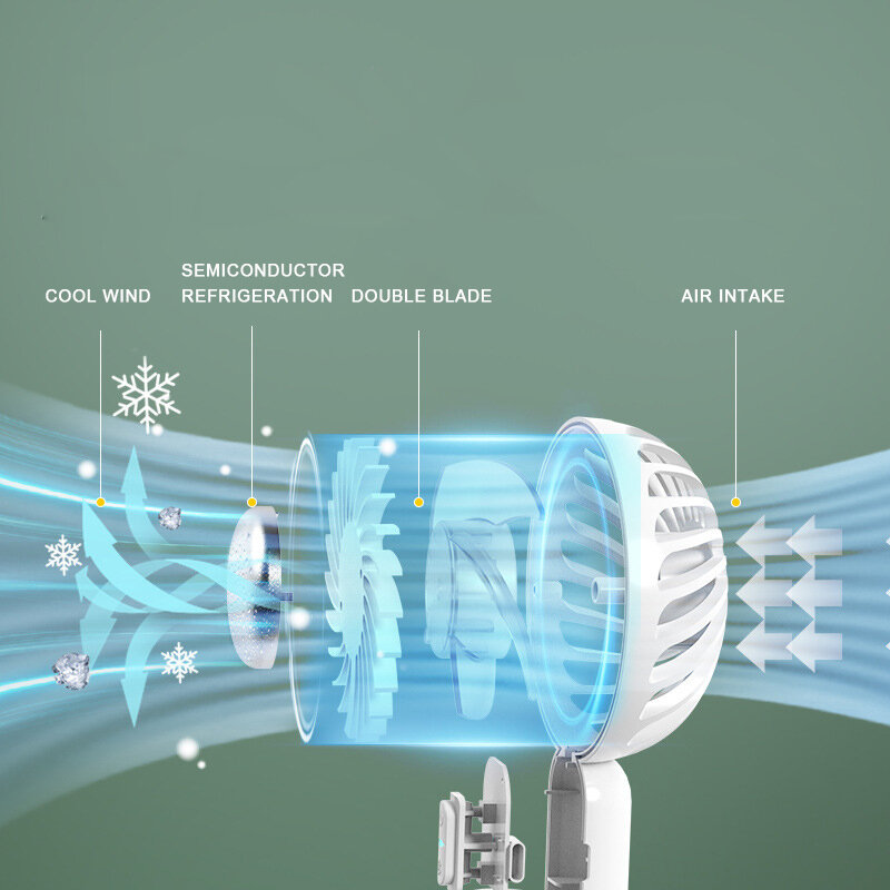 Draagbare Cooling Handheld Fan Usb Oplaadbare Kleine Mini Ventilator Halfgeleider Koeling 2000Mah Batterij Hand Ventilator Outdoor