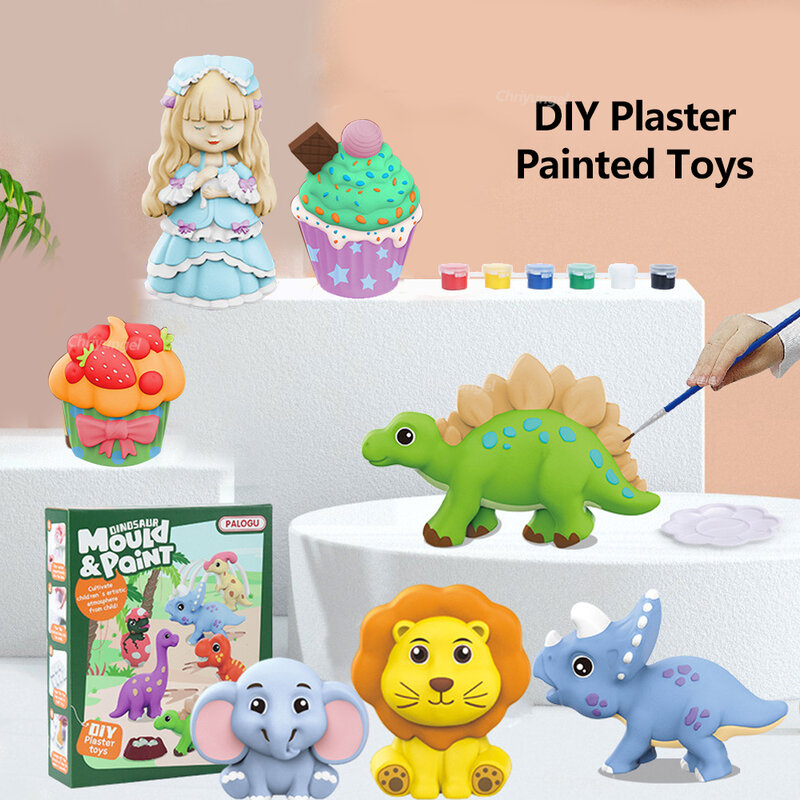 Kreatywny zestaw dla dzieci forma gipsowa i Pigment pędzel kolorowy rysunek lalka Dinosau ciasto kreatywne Graffiti ręcznie malowany obraz zabawki