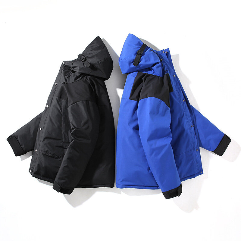 男性用の厚くて耐寒性のフード付きジャケット,白いダックダウン,ツーリング,冬用のカラーコーディネート,2024