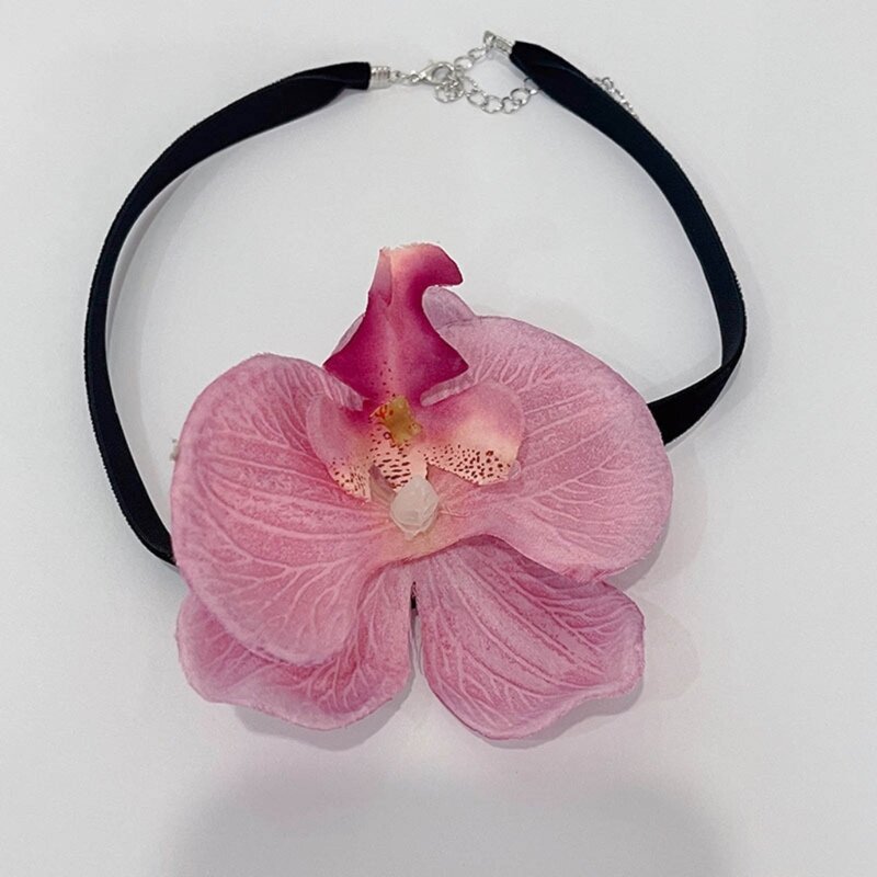 Fabric Flower Necklace Floral Neckchain Colorful Phalaenopsis Clavicle Chain Blossom Collarbone Chain Ornament