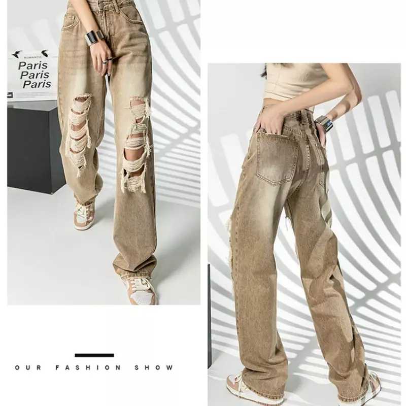 Pantalones vaqueros Retro Porn Y2K para mujer, pantalón holgado de pierna ancha y cintura alta, estilo americano, 2024