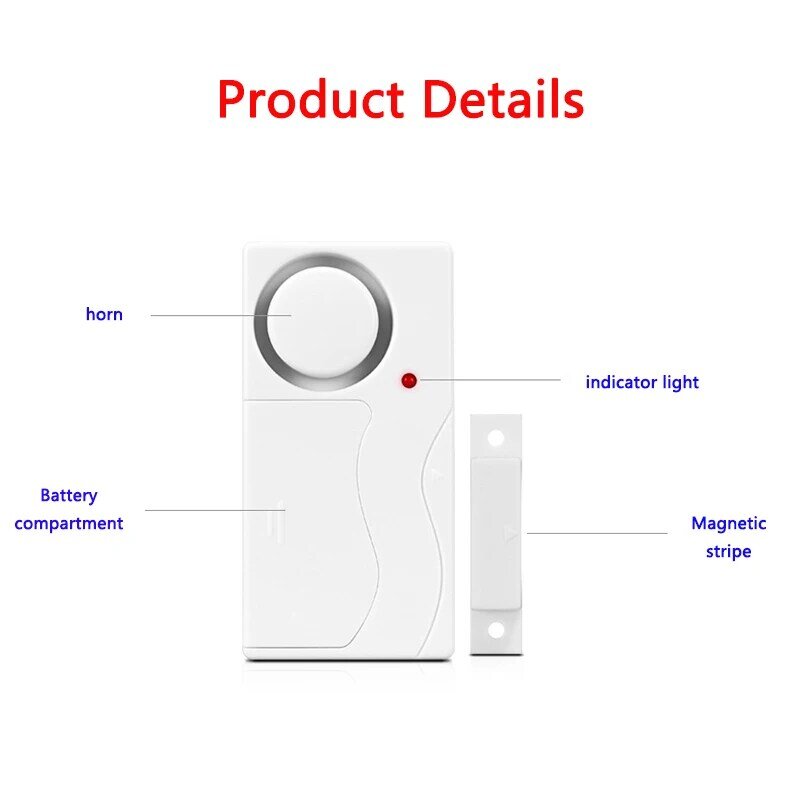 Remote Door Window Magnetic Alarm Guard Against Theft Anti Lost Wireless Vibration Detector for Home/Hotel/Shop/School Safety