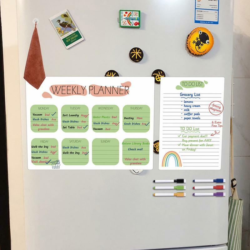 Доска с еженедельным планированием для холодильника, магнитная фотография, планировщик, набор планировщика, белая доска для дома с 1 присоской