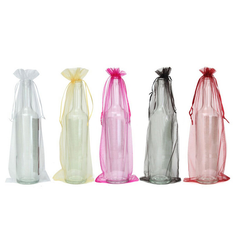 Garrafa de vinho portátil Wrap Gift Bags, Drawstring Jóias Bag, 4 Cores, 37x15cm, 10Pcs