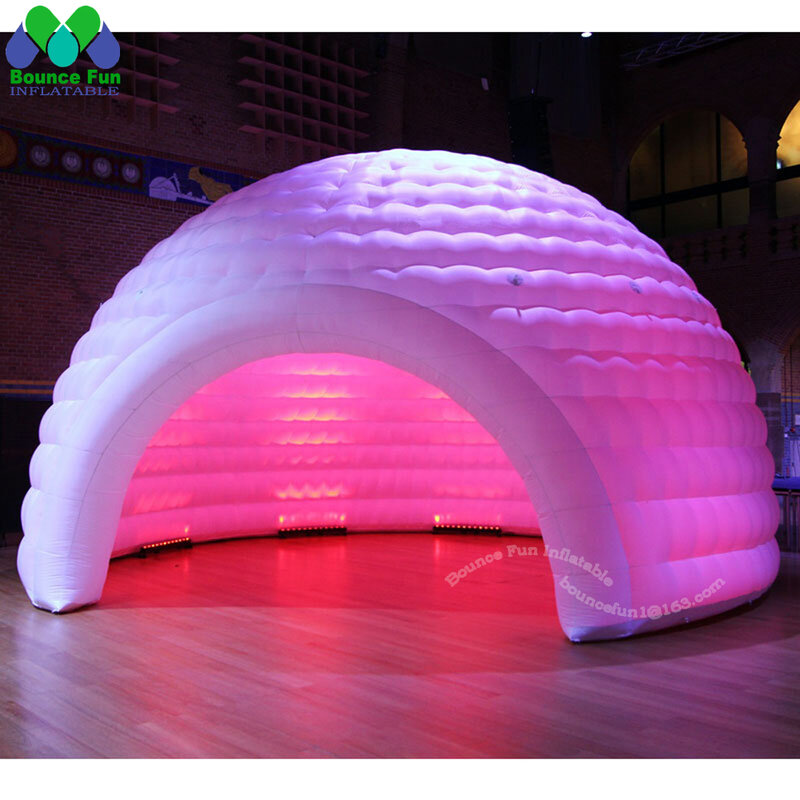 Tenda Kubah Tiup LED Raksasa Khusus Asli dengan Pembukaan Besar Tenda Udara Luar Ruangan Tenda Rumah Icegloo untuk Pesta Wedd