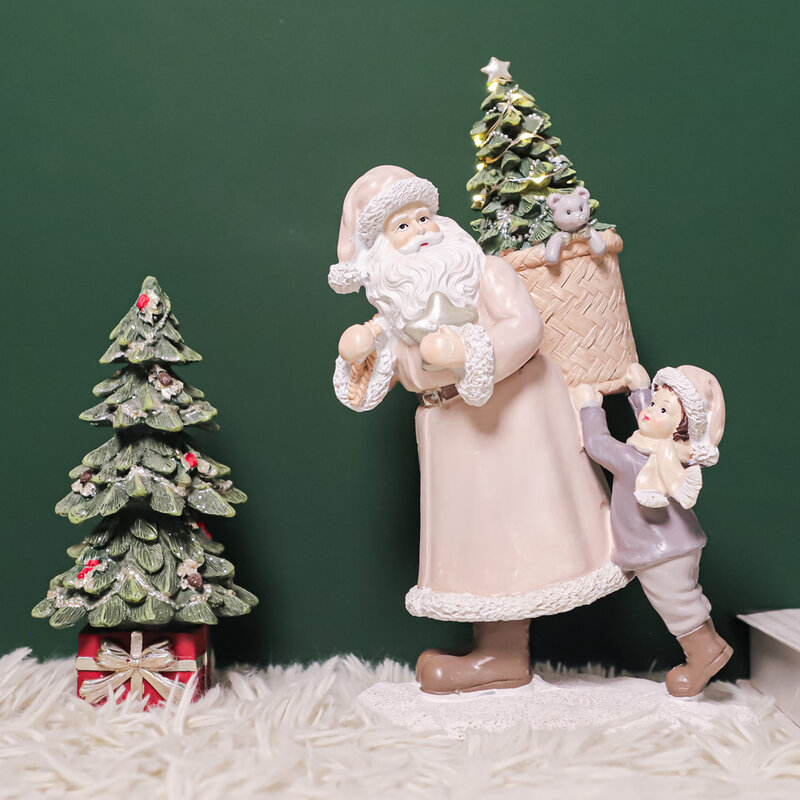 Рождественские украшения для дома, деревенские дома, Набор фигурок, дерево/Снеговик/Санта, сцена с ночным освещением, хрустальный шар, рождественские подарки, новинка