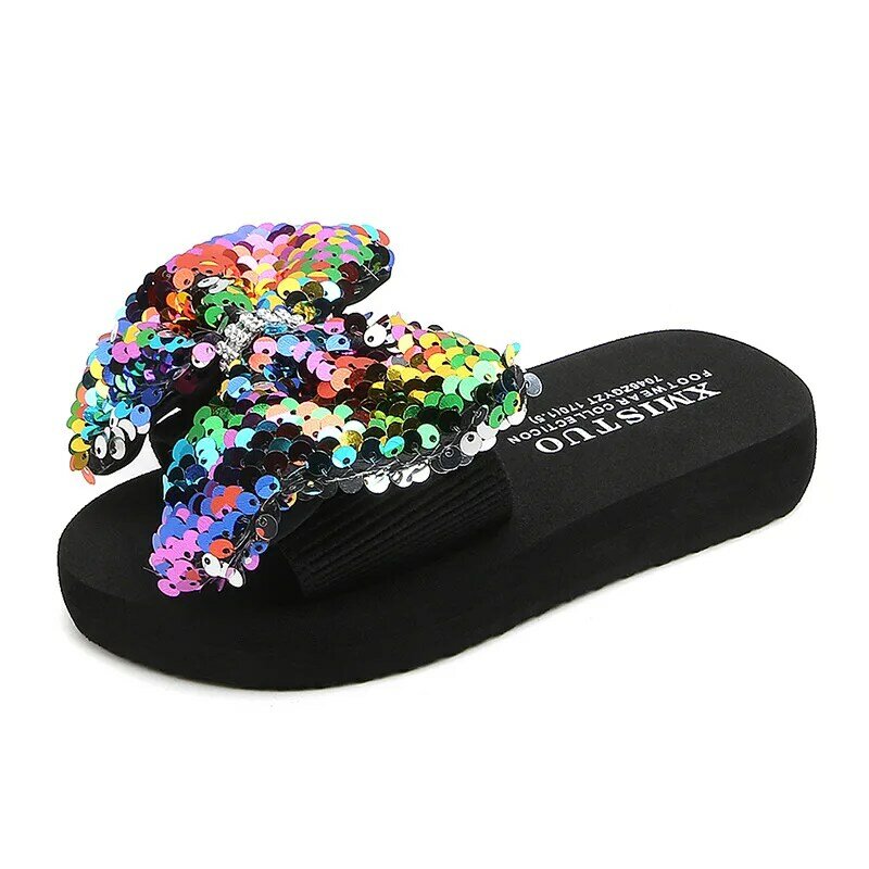 Girls Slippers Summer Kids Shoes Beach Fashion Bow Flat Flip Flops Mom Daughter Parent-child Slippers Vacation Size 24-42