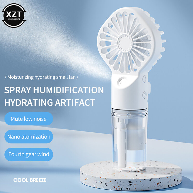 Spray Humidification Handheld Fan USB Rechargeable Turbo Water-Cooled Spray Mini Fan 4 Gear Speed Air-conditioning Mute Fans