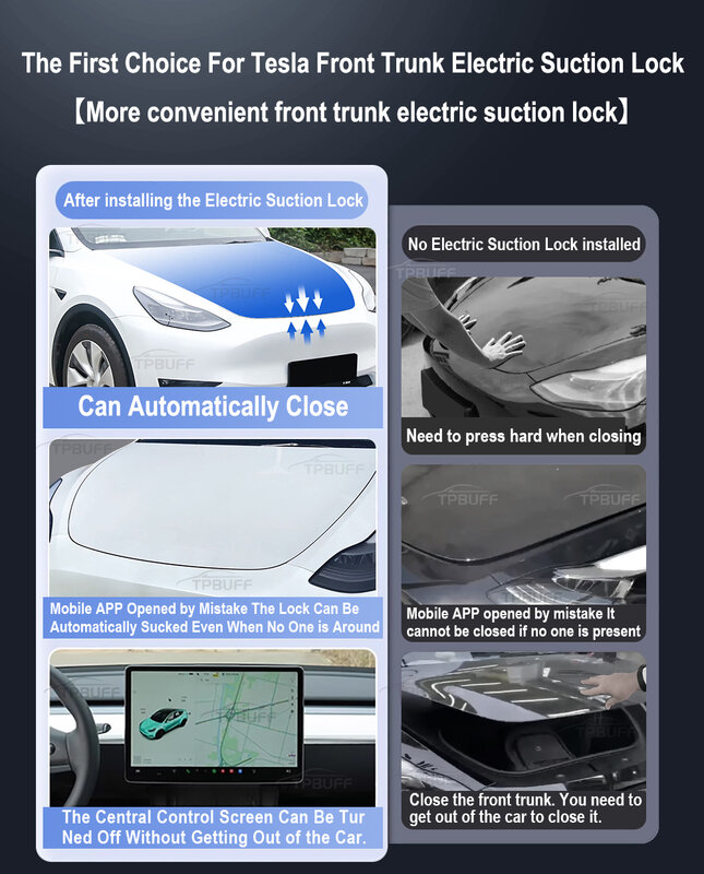 TPBUFF-caja de repuesto delantera, cerradura eléctrica de cierre suave para Tesla modelo 3 Y X S 2021-2024, adsorción automática, fácil instalación, 2023