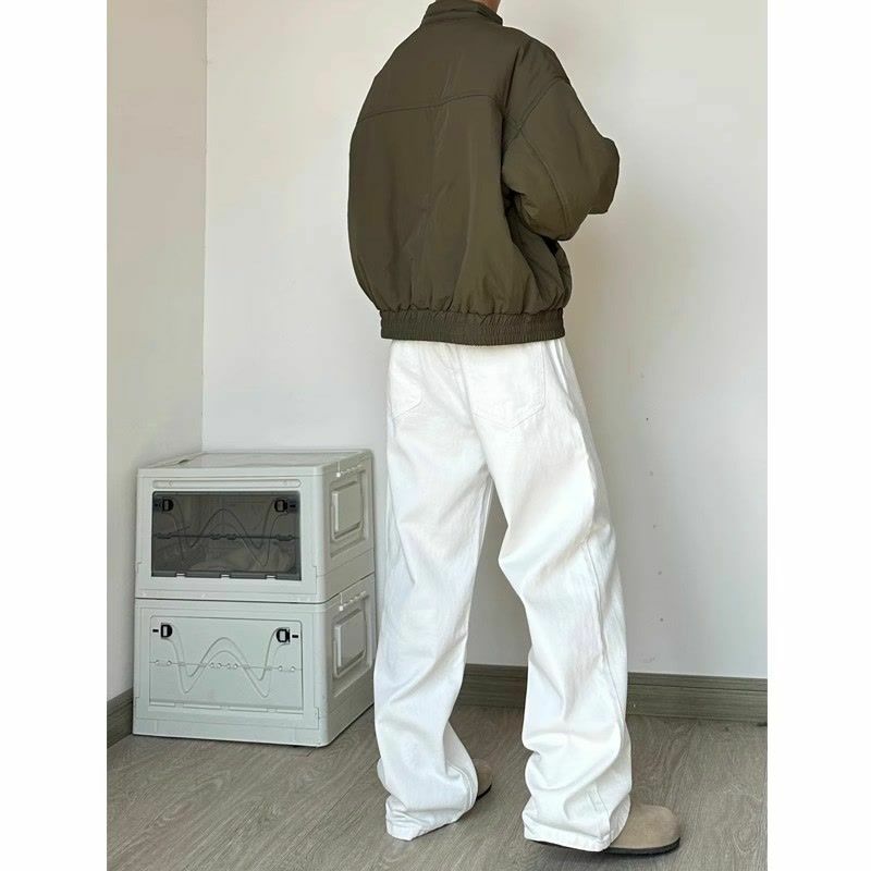 Новинка лета 2024 американские винтажные мужские эластичные модные однотонные универсальные повседневные Прямые брюки с карманами в стиле пэчворк