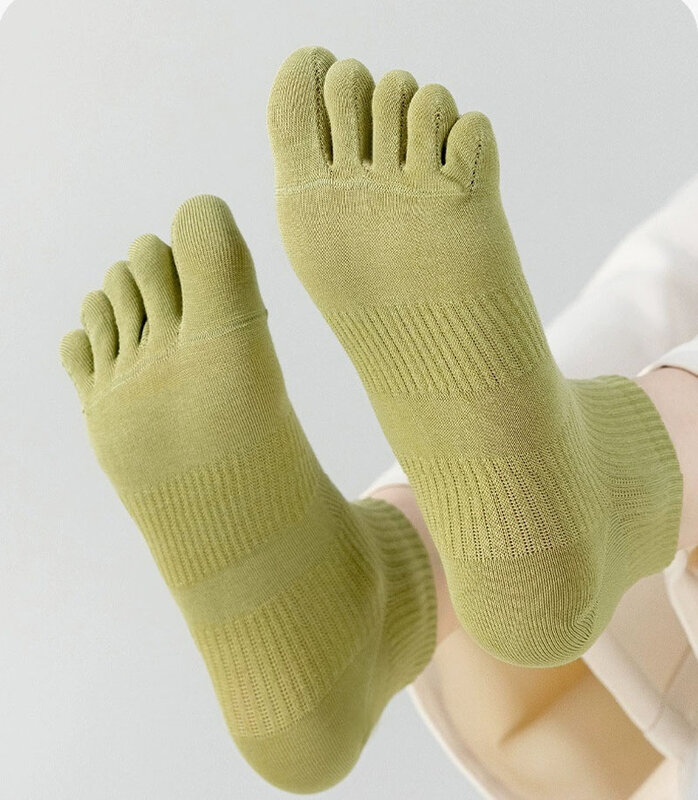 Весенне-летние спортивные носки с пятью пальцами женские хлопковые носки средней длины впитывают пот и дезодорирующие сетчатые Дышащие носки с разрезом