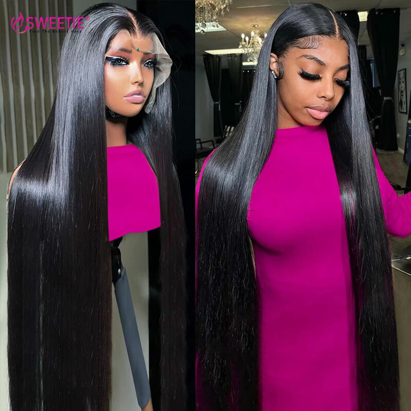 Straight Human Hair Wigs For Women 13x4 Transparent Lace Front PrePlucked With Baby Hair 180Density Natural Black Human Hair Wig
