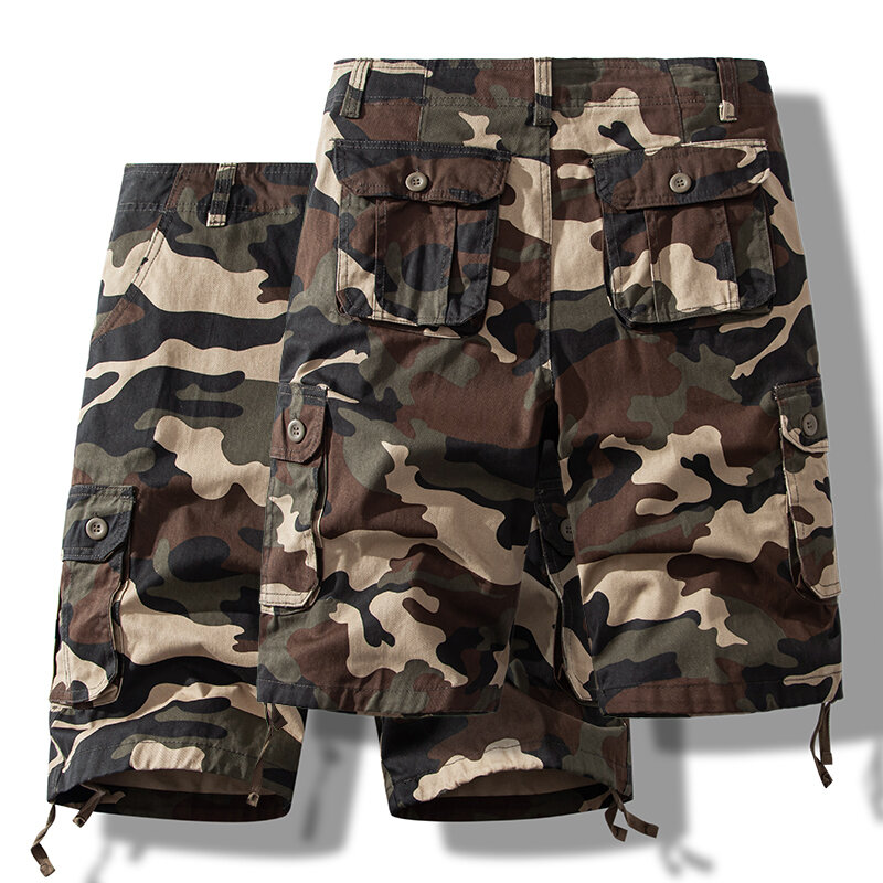 Letnie szorty Cargo męskie spodenki z bawełny kamuflażowa ze sznurkiem sportowe spodnie do kolan Golf na zewnątrz szorty taktyczne