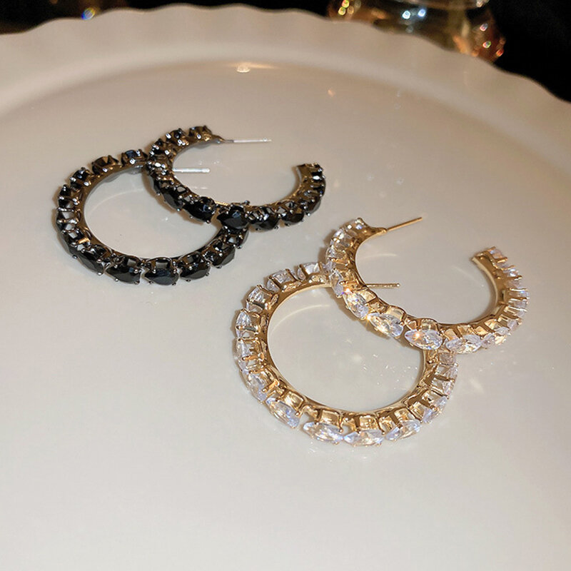 UILZ orecchini a cerchio con zirconi a forma di goccia d'acqua lucidi pietra di cristallo elegante abbigliamento quotidiano accessori donna orecchini gioielli versatili