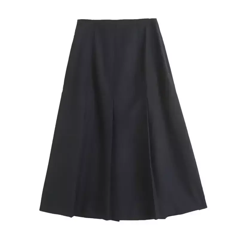 Women's 2023 Fashionable and Chic Temperament Slim Version Pleated Long Skirt Retro High Waist Zipper Skirt Mujer