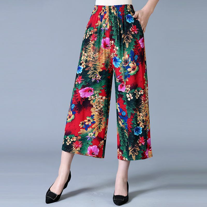 Calça feminina solta e elástica na cintura, bolso coreano, confortável, perna larga, temperamento, roupa elegante, verão, nova