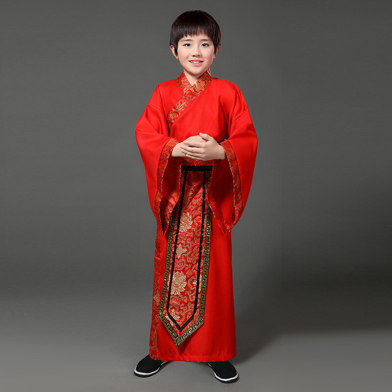 Китайский Шелковый костюм-халат для мальчиков, детское кимоно ханьфу, традиционный китайский винтажный этнический костюм для учеников и воинов, танцевальный костюм ханьфу