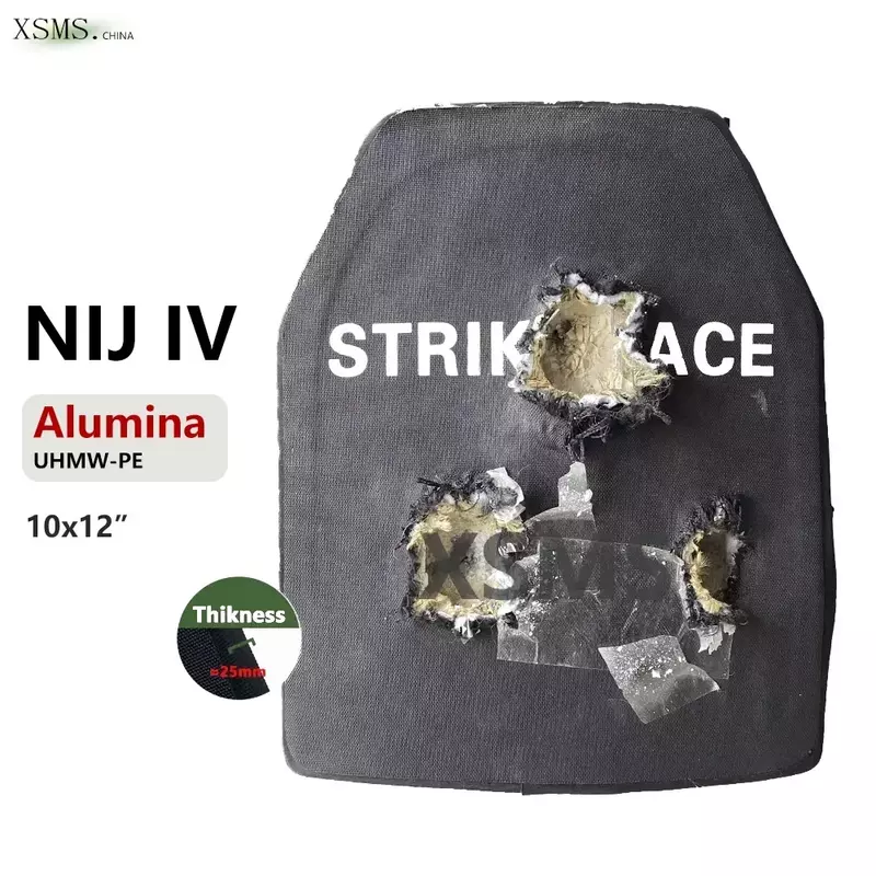 Placa balística dura NIJ IV, painel à prova de balas, nível 4, alumina cerâmica e suporte PE sozinho, 10x12 polegadas, 25mm, 1 pc