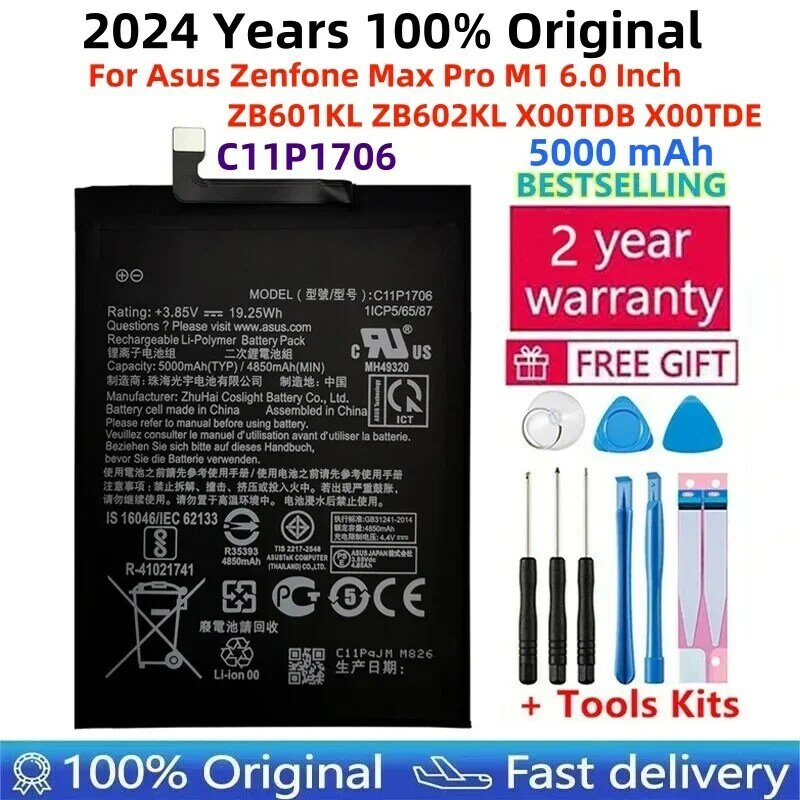 100% Original High Capacity C11P1706 Phone Battery For Asus ZB601KL ZB602KL X00TDB X00TDE 5000mAh Batteries Bateria+Free Tools