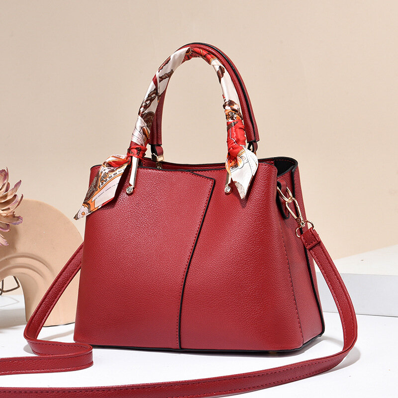 Damenmode Einfachheit einfarbig Handtasche Design Seiden schal Single Shoulder Umhängetasche