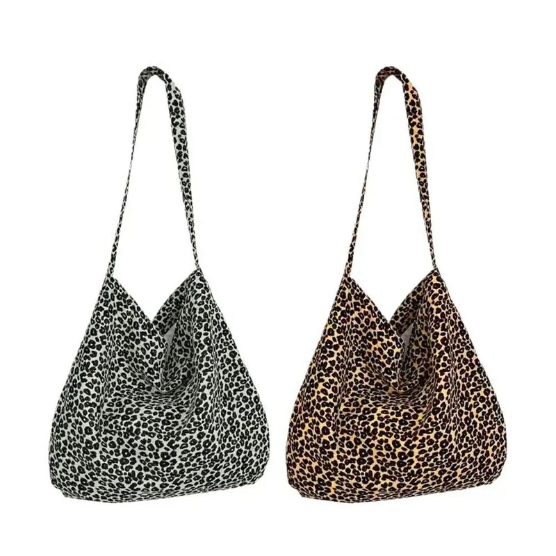 Bolsa mensageiro com estampa leopardo para mulheres, bolsa de ombro grande, lona casual versátil, moda coreana