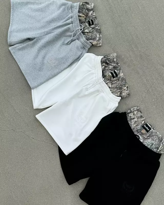 Хлопковые шорты Y2K в стиле Харадзюку с двойной талией и вышивкой, спортивные шорты для отдыха для мужчин и женщин, уличная одежда в стиле хип-хоп с высокой талией