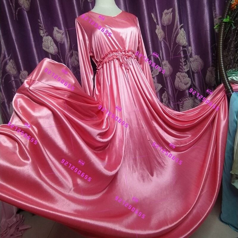 Глянцевое женское атласное платье с длинным рукавом, свободное платье макси с оборками, женское платье для сна