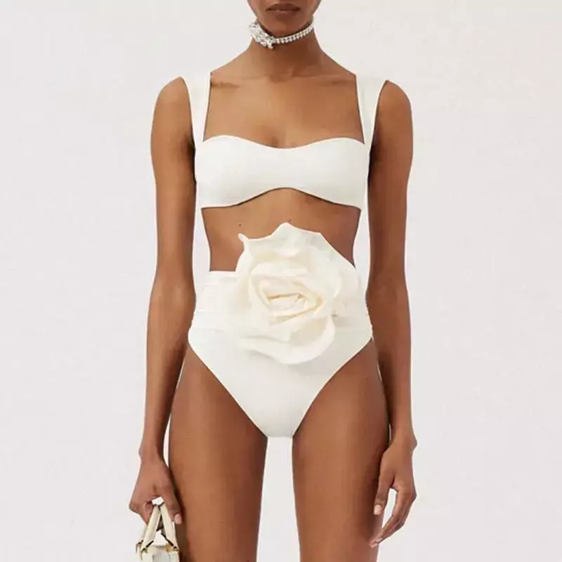 Dua potong wanita bunga renda atas 2023 Push-Up Bra empuk Set Bikini putih baju renang baju renang pakaian pantai Biquini