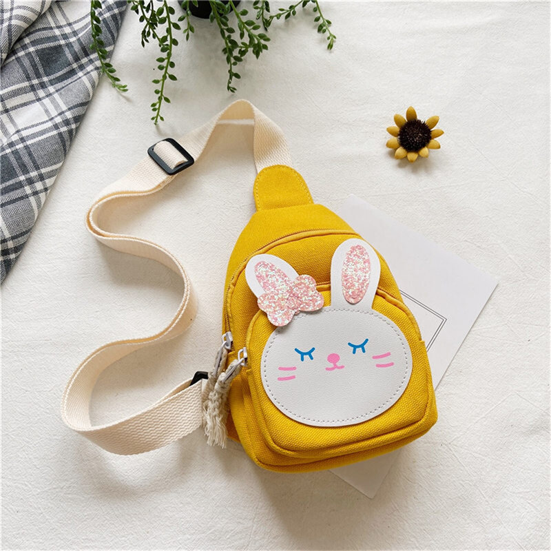 Cute Little Rabbit Children's Crossbody Bag Cartoon Canvas Chest Bag For Boys Girls Gift Fashion Kids Wallet Purse Shoulder Bags
