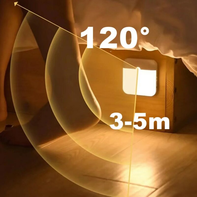 ไฟ LED เซ็นเซอร์เคลื่อนไหวกลางคืนไฟ lampu tidur แบบชาร์จไฟได้โคมไฟแบบเหนี่ยวนำ PIR สำหรับห้องครัวห้องนอนหรือตู้เสื้อผ้า