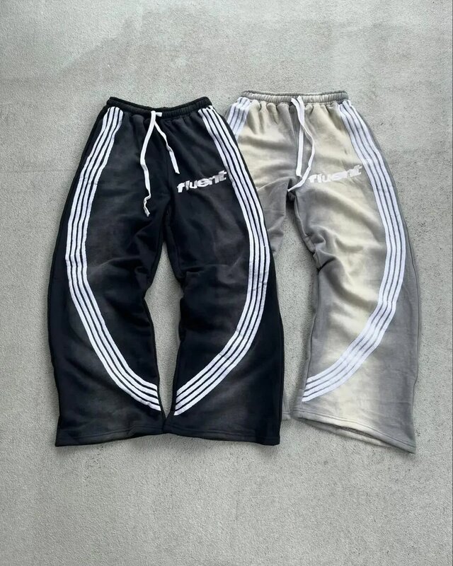 Брюки мужские длинные в полоску, трикотажные повседневные спортивные штаны на шнуровке, с кулиской, летние клетчатые, y2k