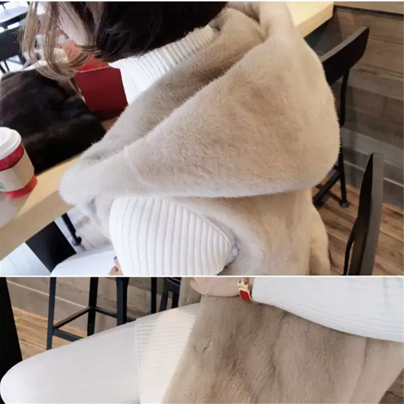 Płaszcz damski Faux zakryty guzik grube ciepłe futro haczykowe średnie długa, bez rękawów kieszenie luźne codzienna odzież wierzchnia jesień 2023