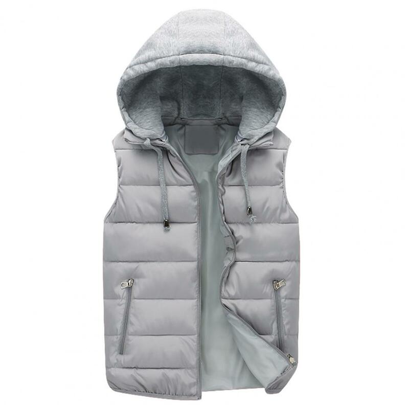 Colete impermeável com capuz masculino com fecho de zíper, casaco quente frio, sem mangas, estilo casual, inverno, outono