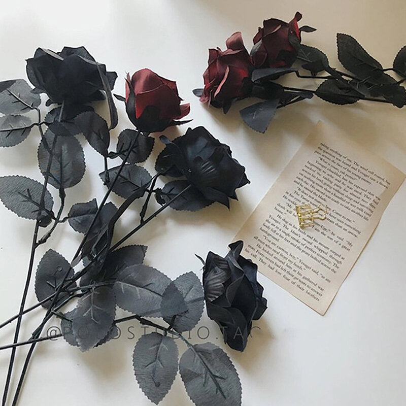 Rose Noire Gothique, Simulation de Fleurs Artificielles, Léon, Poubelle