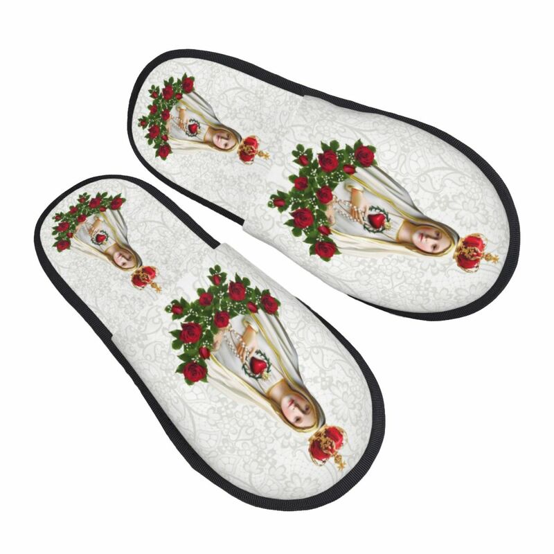 Our Lady Of Fatima Virgin Mary Guest Slippers for Hotel Women Custom Print Portugal Rosary Catholic House Slipper