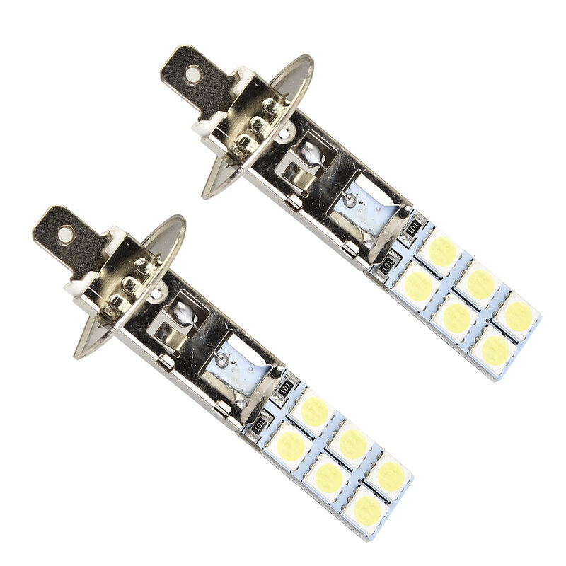 Super White LED Farol Kit, luz de nevoeiro, lâmpada de condução, Turn Signals, Hi, Low Beam, 55W, H1, 12SMD-5050, 6000K, DRL, 2pcs