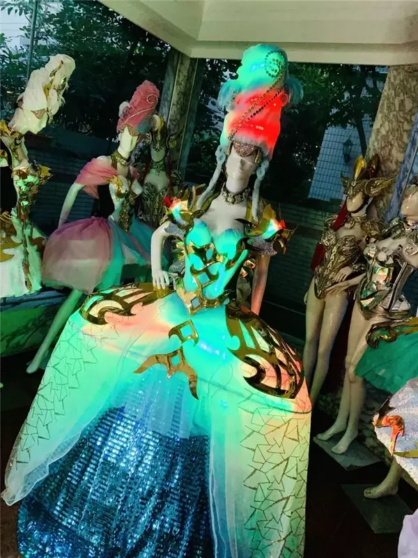 Vestido De Desempenho De Palco De Festa De Natal, Traje De Luz LED Colorido, Saia Luminosa RGB, Pano De Exposição De Aniversário