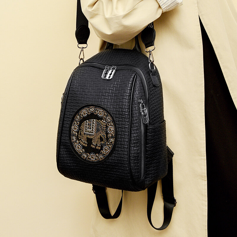 New Simple PU Black Large Capacity Backpacks Women Travel Bag Solid Harajuku Student Schoolbag Backpack Unisex Bags High Street