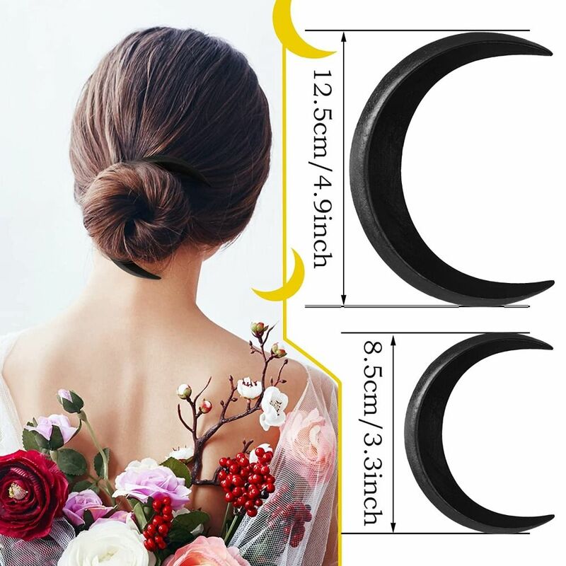Aksesori rambut hitam/coklat, hiasan kepala jepit rambut bentuk bulan sisir garpu rambut gaya Retro