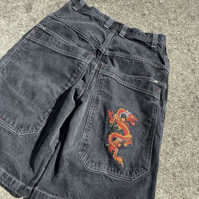 Harajuku Hip Hop Streetwear Y2K Boxing Glove Graphics Embroidery Denim Gym Baggy Jeans Shorts Mens Basketball Shorts JNCO Shorts