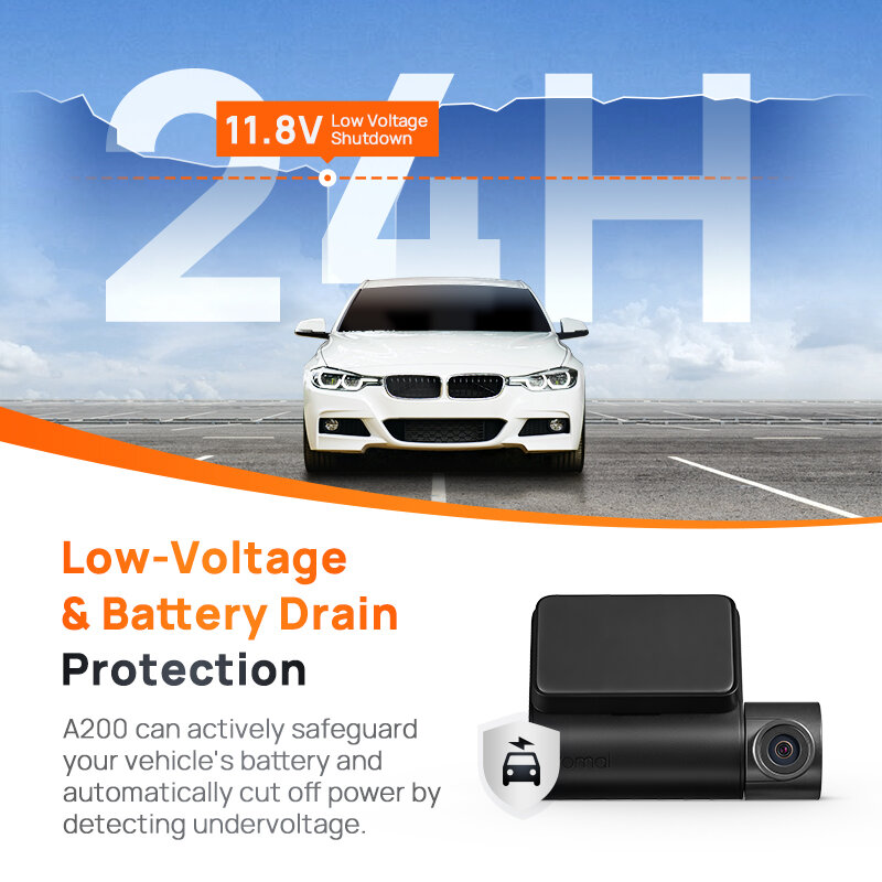 70mai-Car Dash Cam com gravação de canal duplo, A200, 1080P, HDR, tela IPS de 2 ", monitor de estacionamento 24H, DVR, APP WiFi, 130 ° FOV, Global