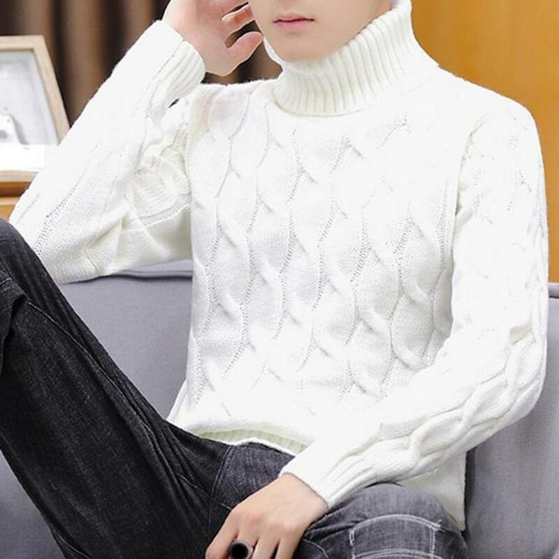 Men Twist Pattern Sweater Stylish Teenager Men's Winter Sweaters Thickened Turtleneck Knit Tops with Twist Pattern for Cozy