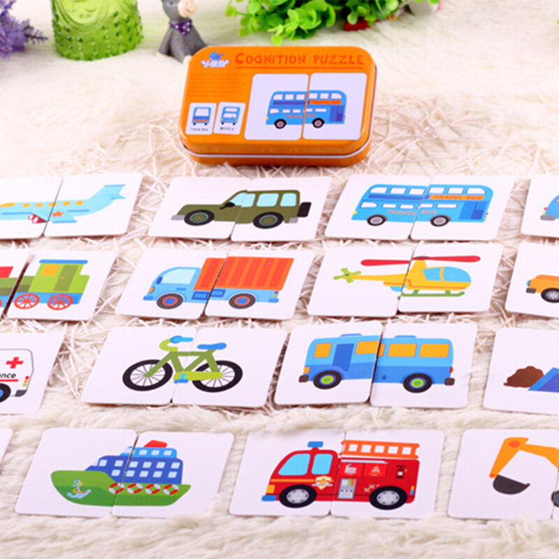 Fun Kids Montessori Baby Early Educational Puzzles Toy Matching Game Cognitive Card Car Fruit Animal Life Puzzle Children Toys