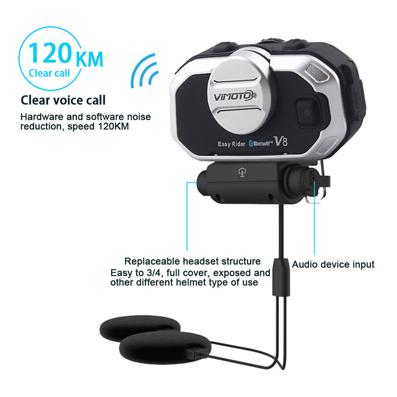 VimPain-Interphone pour casque de moto, casque compatible Bluetooth, réduction du bruit, radios bidirectionnelles, Easy Rider, version anglaise V8