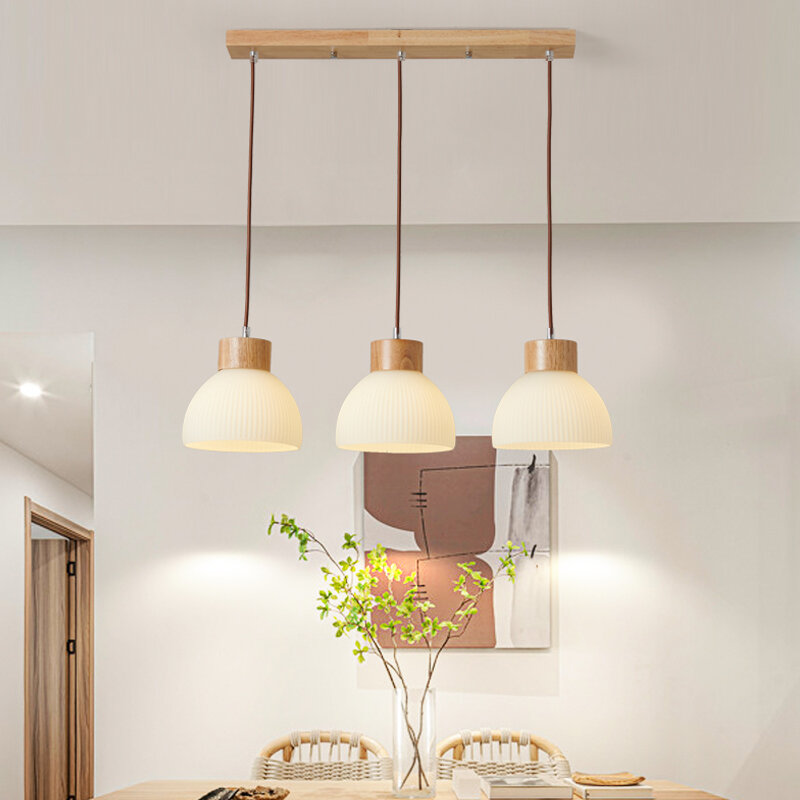 Lámpara colgante de cristal para mesa de comedor, candelabro de techo de madera para cocina, Isla, dormitorio, accesorio de lámpara colgante de suspensión moderna