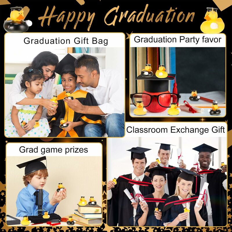 Pato de goma de 24/48 piezas, regalo de graduación, a granel, decoración de fiesta, gorro con borlas para aula