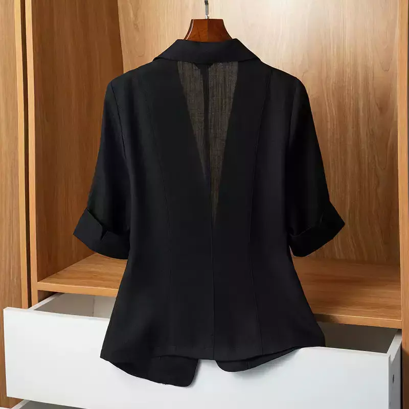 Blazer da donna di lusso da ufficio da donna vestito sottile manica corta cappotto coreano giacca tascabile con bottone singolo nero bianco abbigliamento donna nuovo